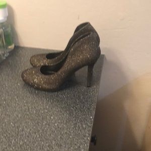 Brown with shinning gold sparkles heel shoes